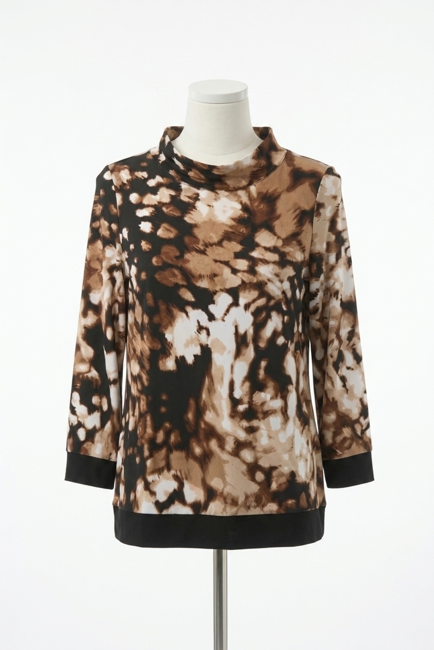 NEW JOSEPH RIBKOFF animal print mock neck long sleeves top in beige/black
